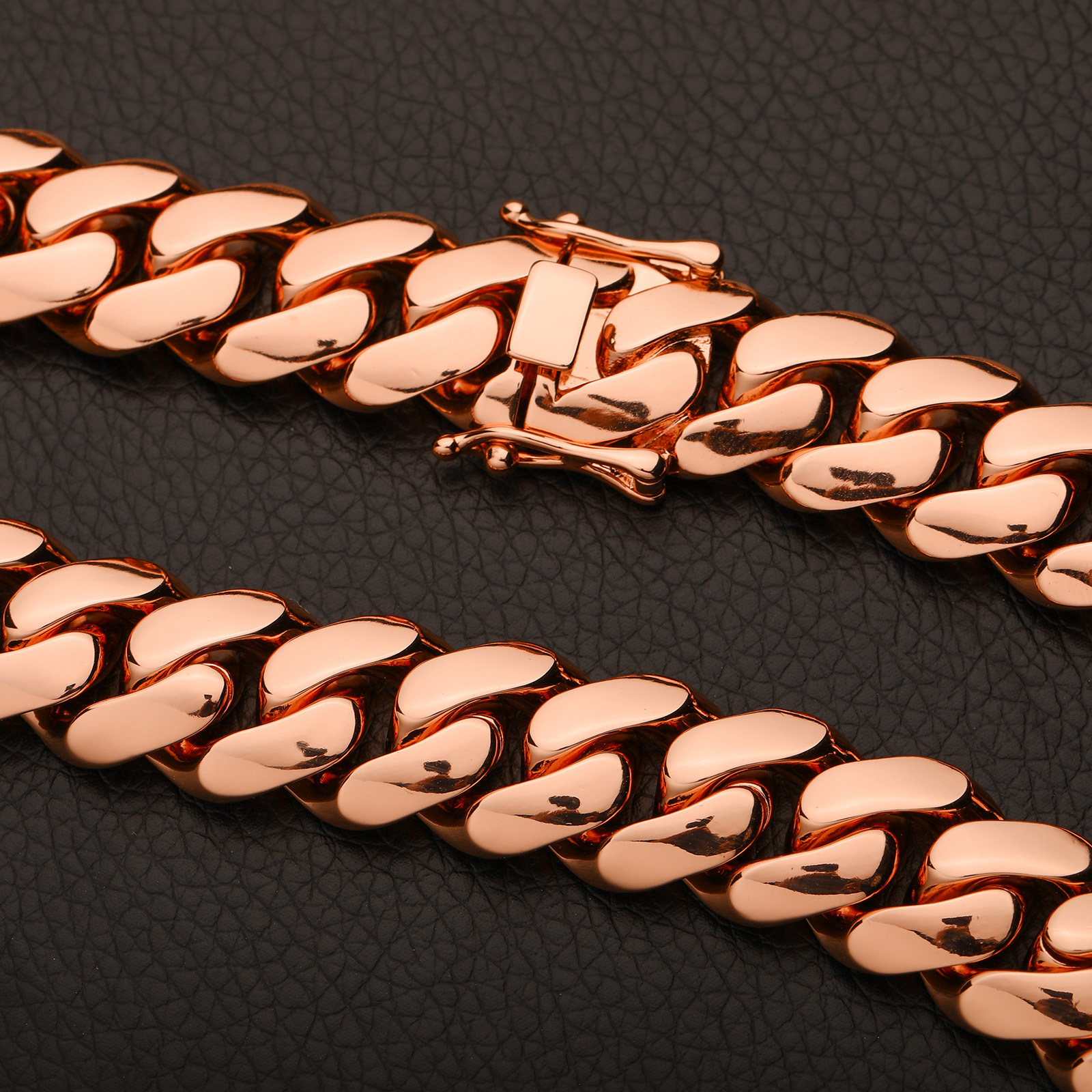 Amazon 10Mm-22Mm Width Rose Gold Hip Hop Cuban Chain Copper Inlaid With Zircon Trendy Necklace Bracelet Wholesale - view 4