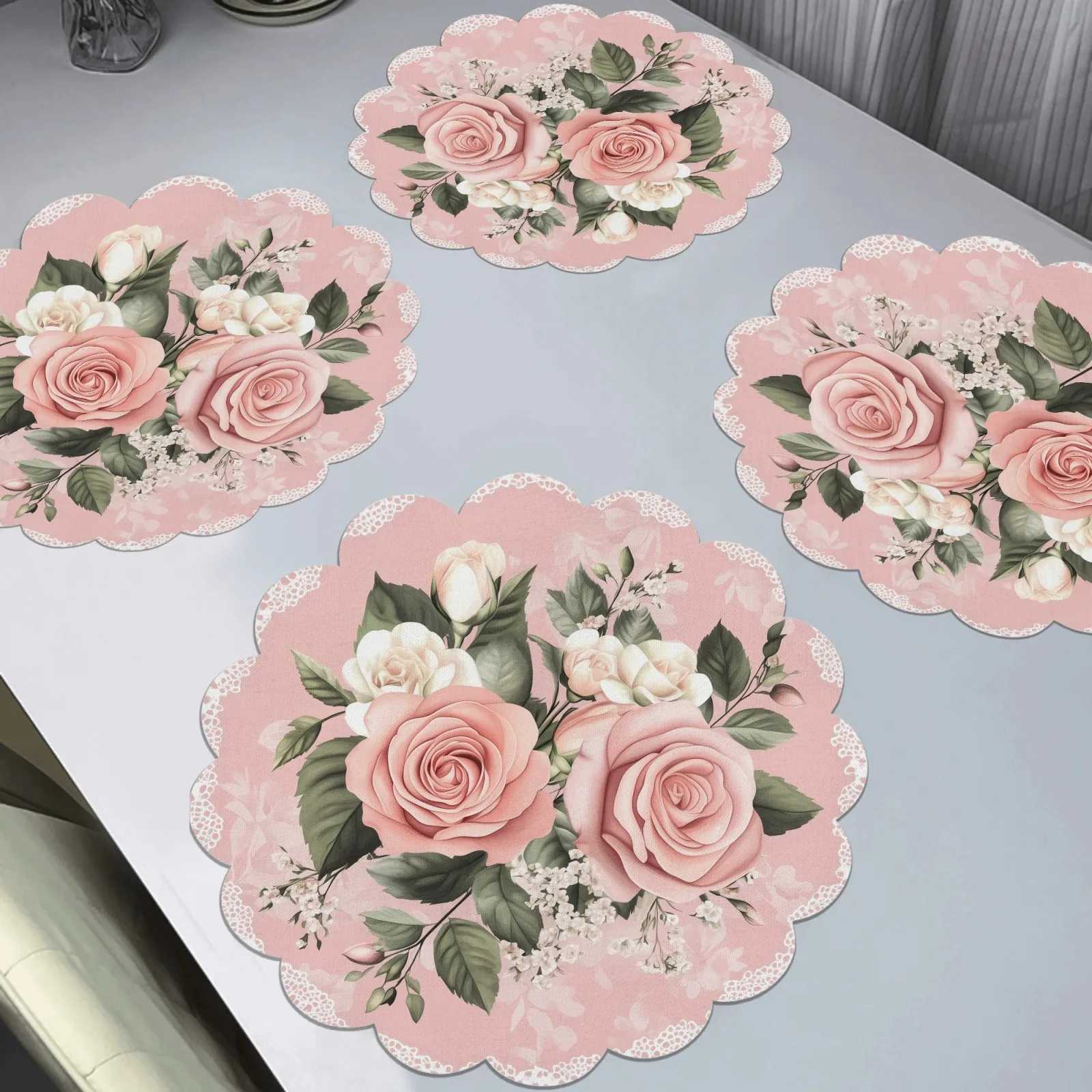 4PC Lace Floral VIKAMA Placemat Circular Home Dining Table Afternoon Tea Party Decoration Romantic And Warm Style J260709
