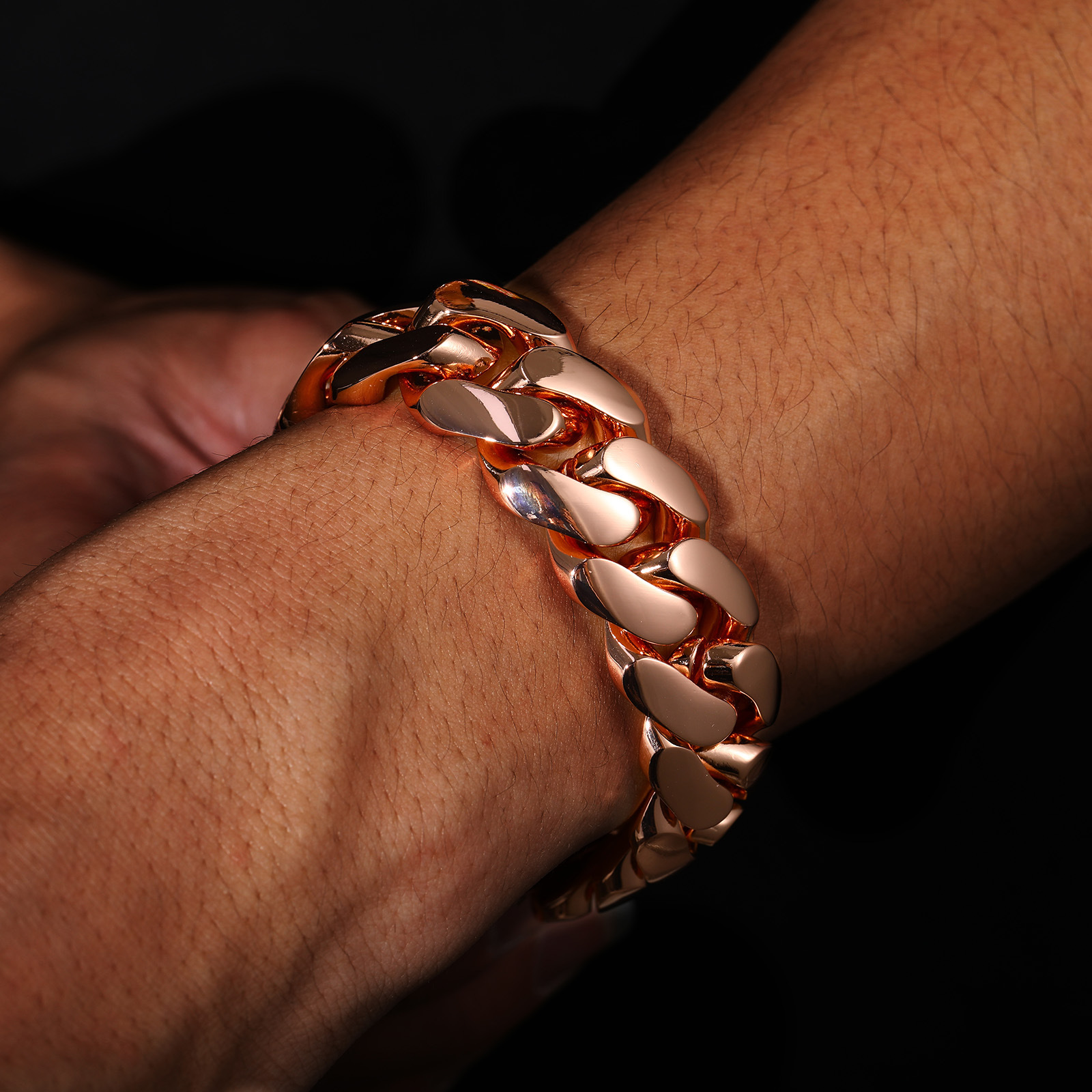 Amazon 10Mm-22Mm Width Rose Gold Hip Hop Cuban Chain Copper Inlaid With Zircon Trendy Necklace Bracelet Wholesale - view 3