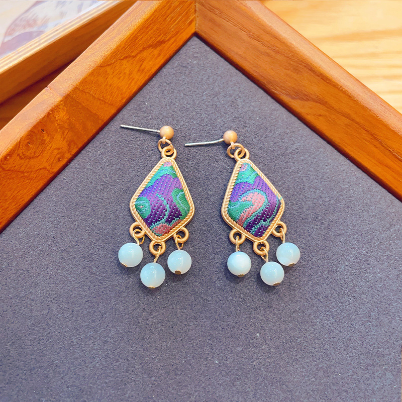 Chinese intangible cultural heritage Song brocade classic designer earrings handmade Chinese style jewelry for Women luxury fine earring gifts for her