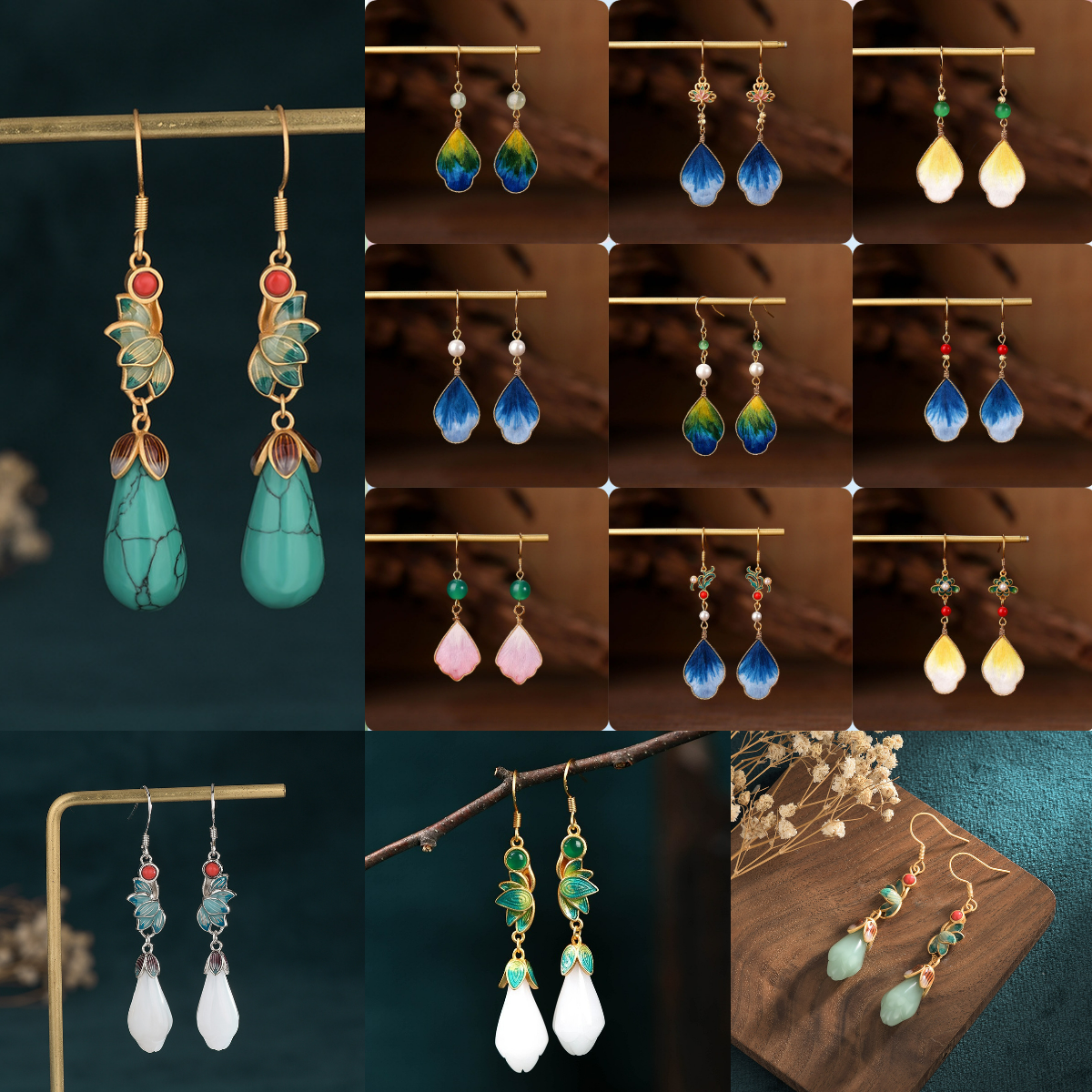 Women designer earrings Chinese intangible cultural heritage jewelry handmade oriental gradient color teardrop dangle earring gifts for women free shi