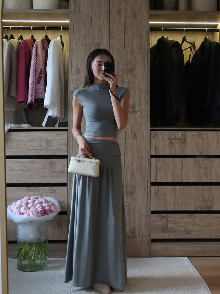 Women's 2 Piece Summer Outfits Crewneck Tank Tops Split Bodycon Midi Skirt Set SF068 - view 6