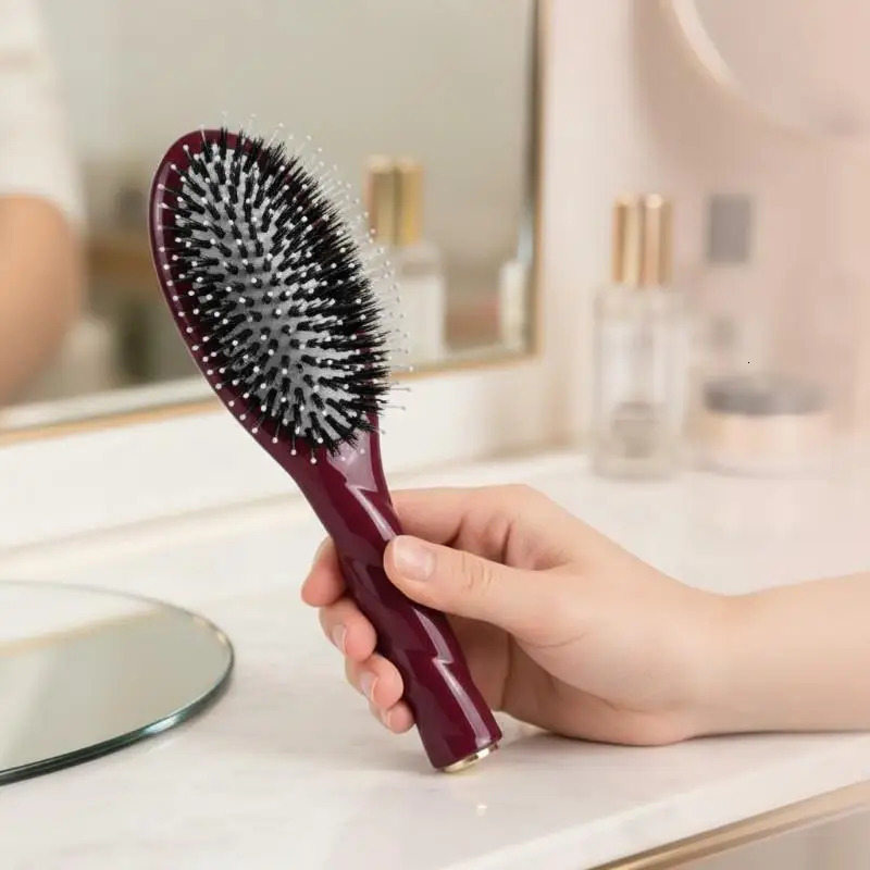 Boar Bristle Fried Dough Twists Comb -static Scalp Massage Hair Brush for Daily Hair Grooming Styling 1Pcs 260709 - view 7