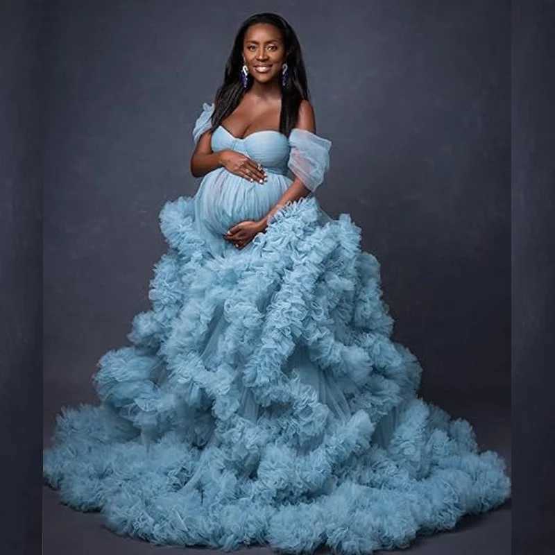 Off Shoulder Tulle Robe Womens Pregnancy Dresses for Maternity Photoshoot Puffy Ruffles Bridal Lingerie Bathgown S260709 - view 4