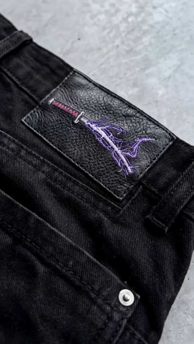 Men Embroidered Jeans Anime Character Y2K Gothic Punk Straight Leg Loose High Waisted Jeans Street Retro Dark Denim Cargo Pants J260709 - view 6