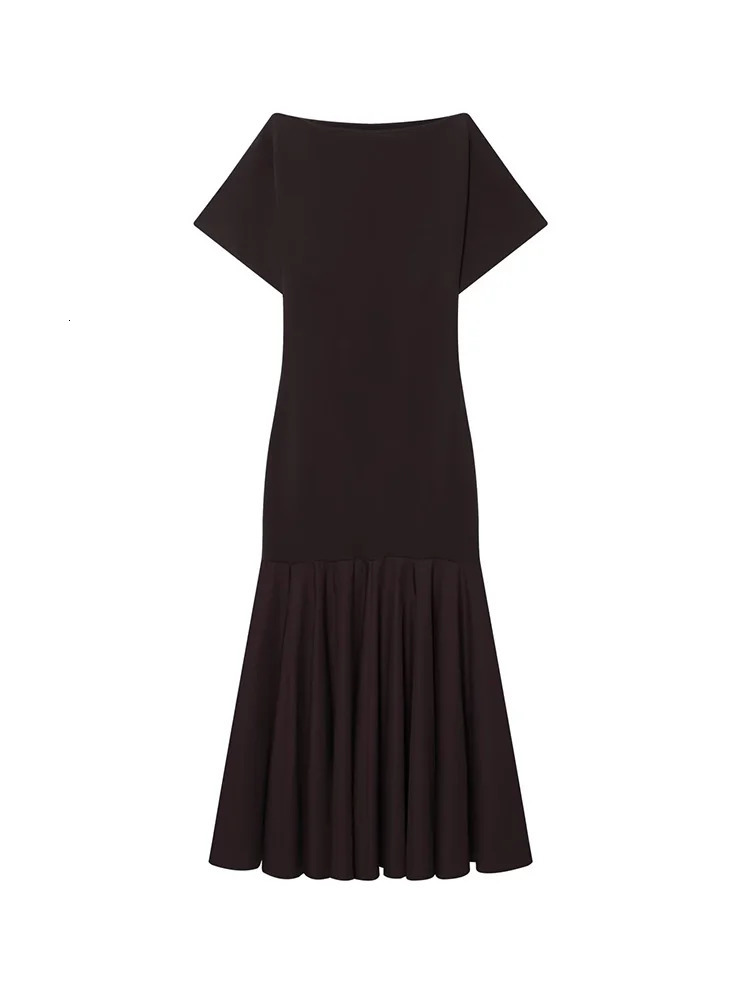 HH 2026 Women Summer Fashion Solid Midi Dress Side Zipper Pleated Woman Ship-type Short Sleeved Stitching Holiday Party Dress 260714 - view 4
