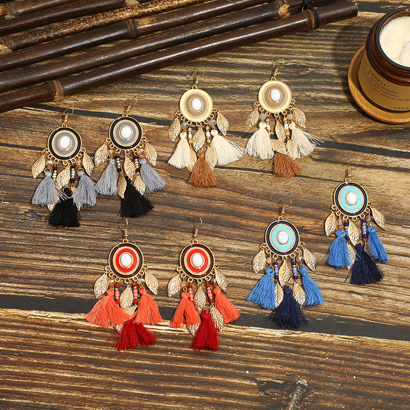 Chinese style ethnic tassel dangle earrings Bohemian long fringe designer earrings for women handmade multicolor earring gifts for ladies free shippin