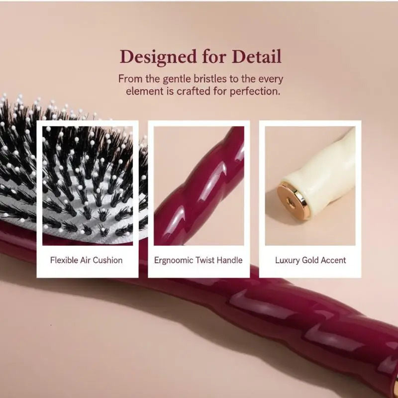 Boar Bristle Fried Dough Twists Comb -static Scalp Massage Hair Brush for Daily Hair Grooming Styling 1Pcs 260709 - view 3