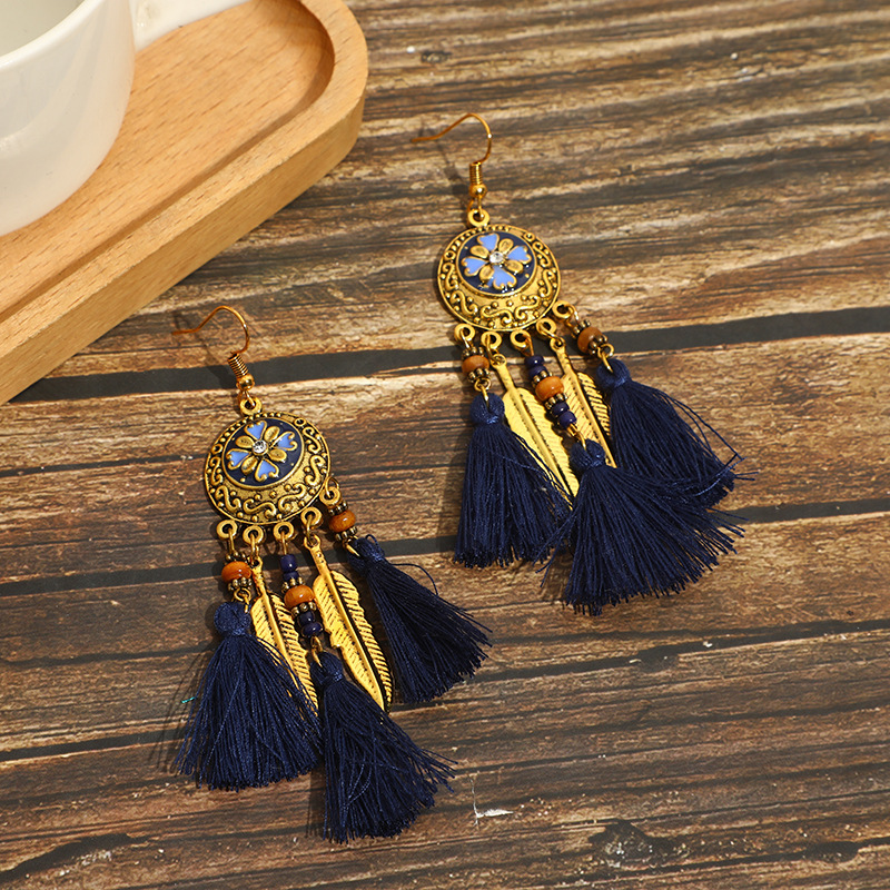 Chinese style ethnic tassel dangle earrings Bohemian long fringe designer earrings for women handmade multicolor earring gifts for ladies free shippin