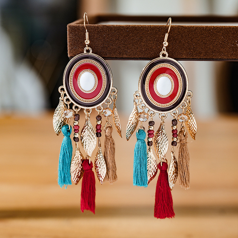 Chinese style ethnic tassel dangle earrings Bohemian long fringe designer earrings for women handmade multicolor earring gifts for ladies free shippin
