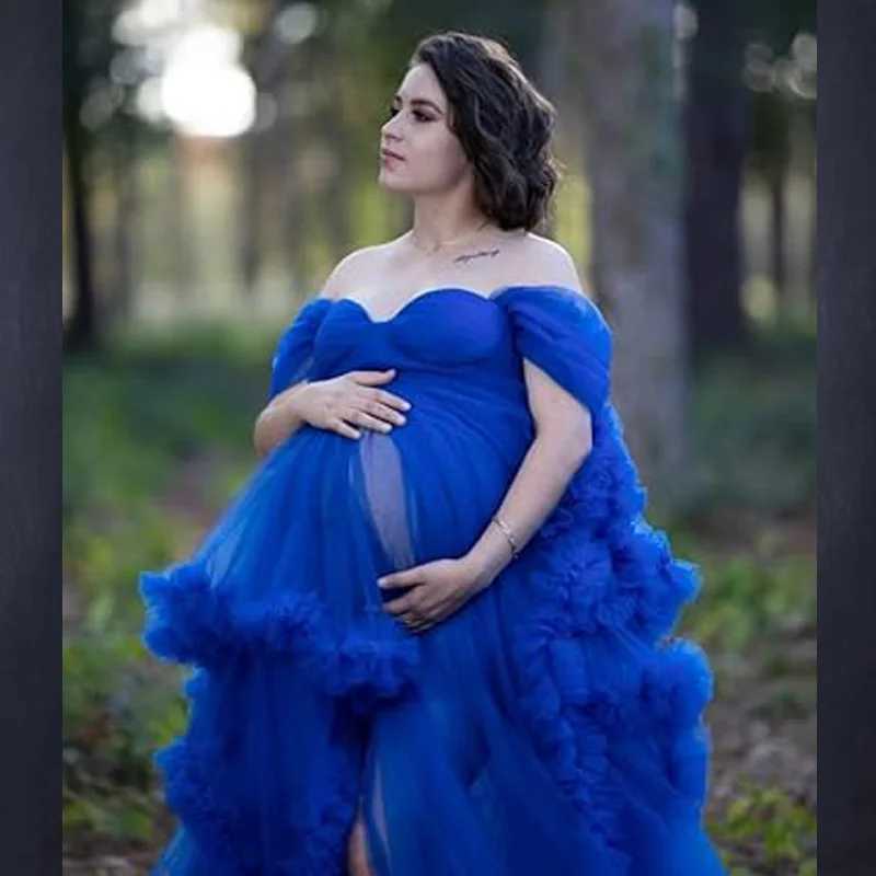 Off Shoulder Tulle Robe Womens Pregnancy Dresses for Maternity Photoshoot Puffy Ruffles Bridal Lingerie Bathgown S260709 - view 5