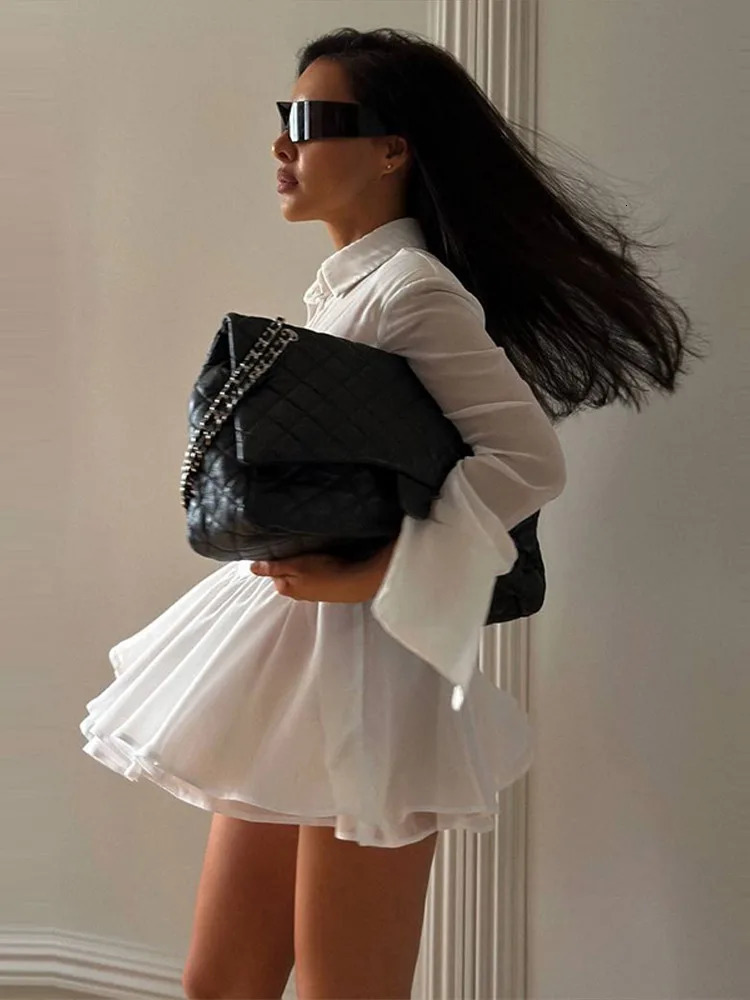 Sheer Womens Dress Lapel Long Sleeve Mini Dress Ruffle Hem Waist Cinching Mini Dress Sexy Fashion Wear Daily Wear 2026 Style 260714 - view 5