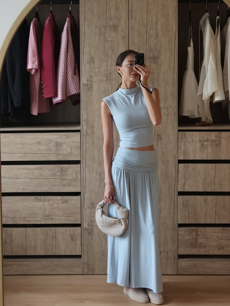 Women's 2 Piece Summer Outfits Crewneck Tank Tops Split Bodycon Midi Skirt Set SF068 - view 9