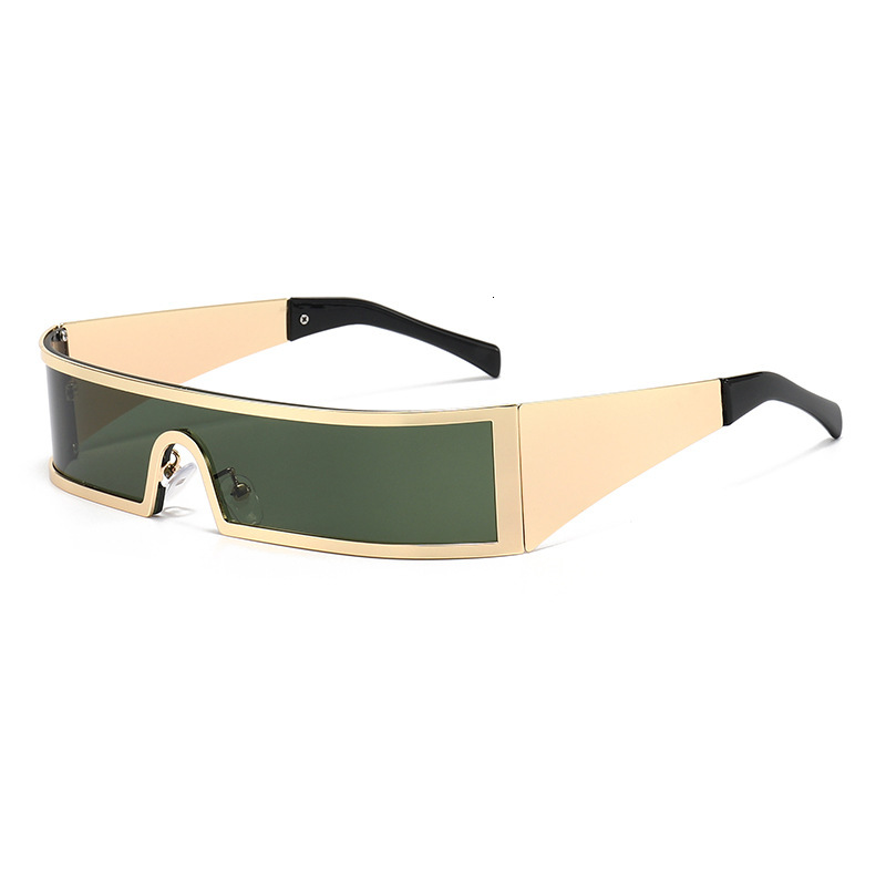 Y2K Millennial Futuristic Punk Style Rectangular One-piece for Men and Women with Round Faces, Hip-hop Mechanical Look Sunglasses - view 4