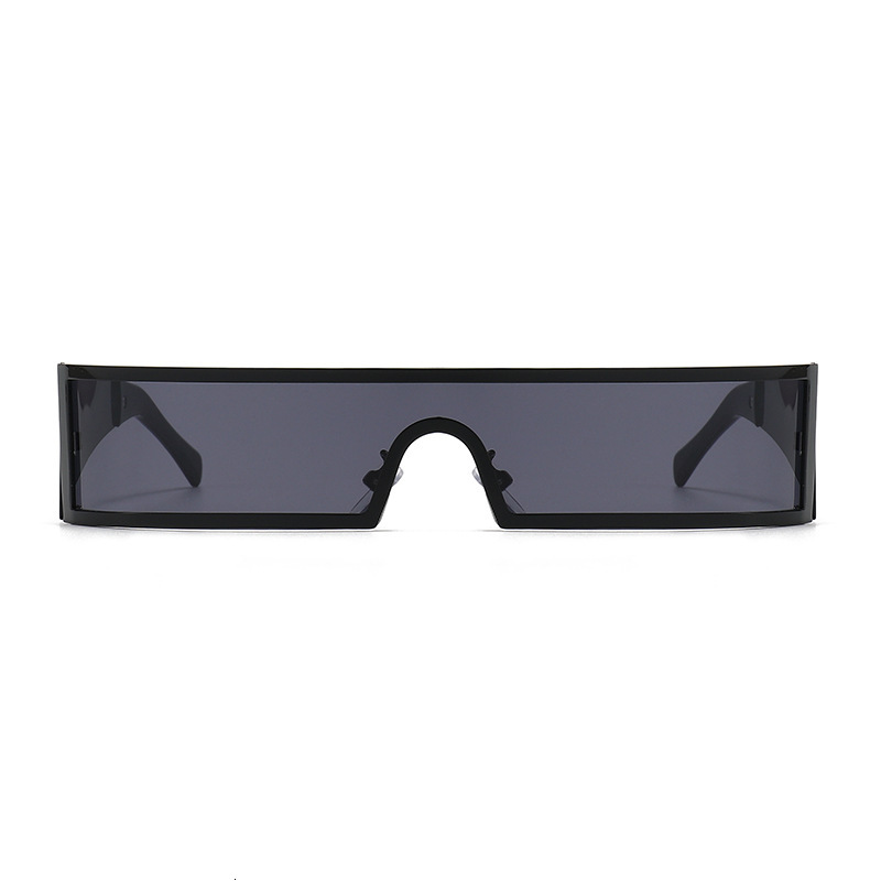 Y2K Millennial Futuristic Punk Style Rectangular One-piece for Men and Women with Round Faces, Hip-hop Mechanical Look Sunglasses - view 6