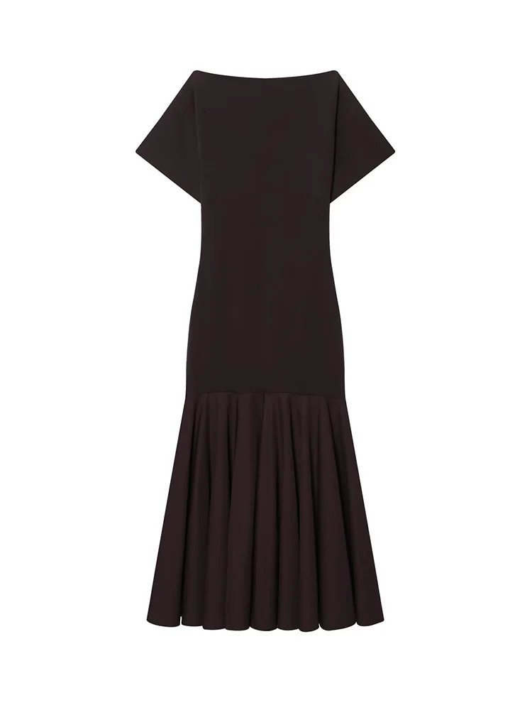 HH 2026 Women Summer Fashion Solid Midi Dress Side Zipper Pleated Woman Ship-type Short Sleeved Stitching Holiday Party Dress 260714 - view 5