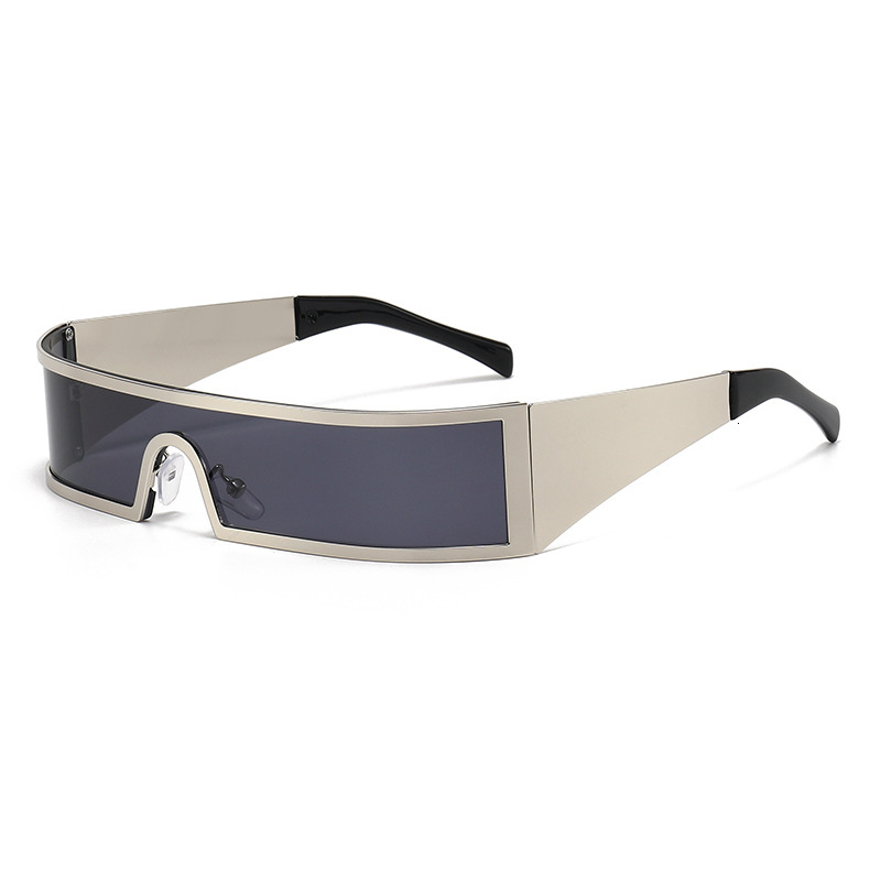 Y2K Millennial Futuristic Punk Style Rectangular One-piece for Men and Women with Round Faces, Hip-hop Mechanical Look Sunglasses - view 5