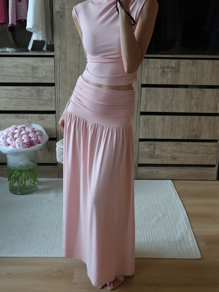 Women's 2 Piece Summer Outfits Crewneck Tank Tops Split Bodycon Midi Skirt Set SF068 - view 4