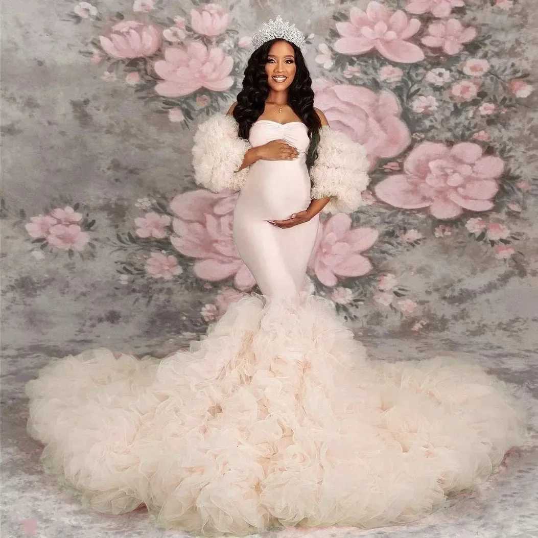 Dresses Stretch Pink Mermaid Maternity Photoshoot Puffy Sleeves baby shower vestidos para em S260709 - view 4