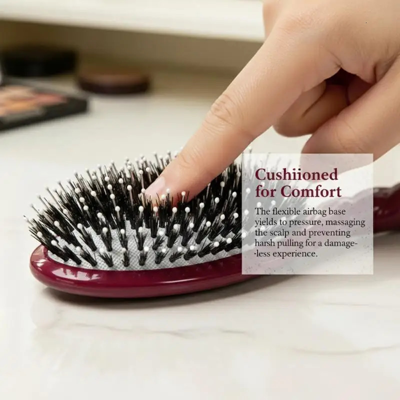 Boar Bristle Fried Dough Twists Comb -static Scalp Massage Hair Brush for Daily Hair Grooming Styling 1Pcs 260709 - view 5