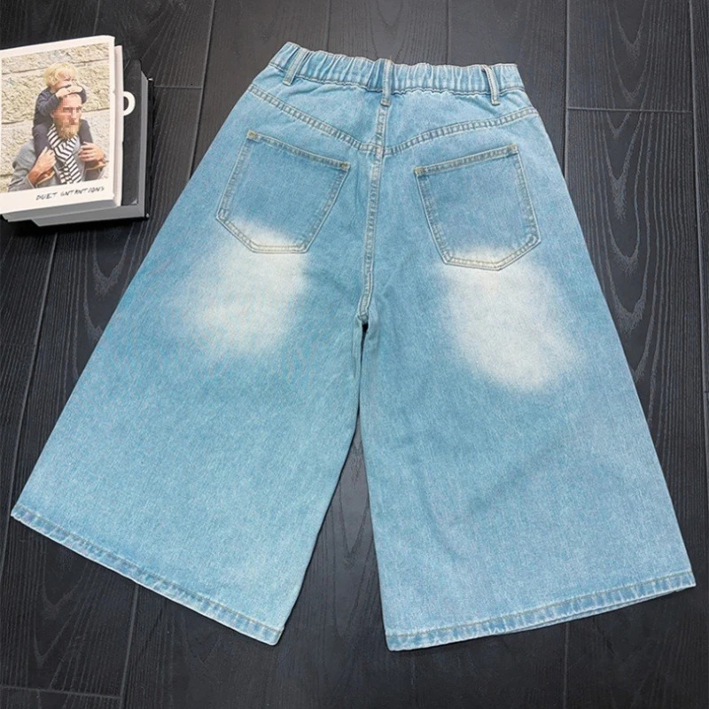 Mens Black Washed Denim Shorts High Street Style Distressed Wide Leg Knee Length Casual Baggy Shorts for Summer Streetwear 260714 - view 7