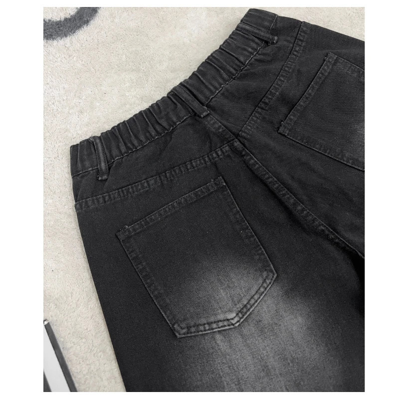 Mens Black Washed Denim Shorts High Street Style Distressed Wide Leg Knee Length Casual Baggy Shorts for Summer Streetwear 260714 - view 3