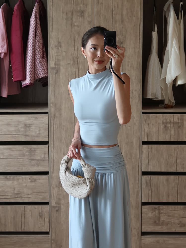 Women's 2 Piece Summer Outfits Crewneck Tank Tops Split Bodycon Midi Skirt Set SF068 - view 3