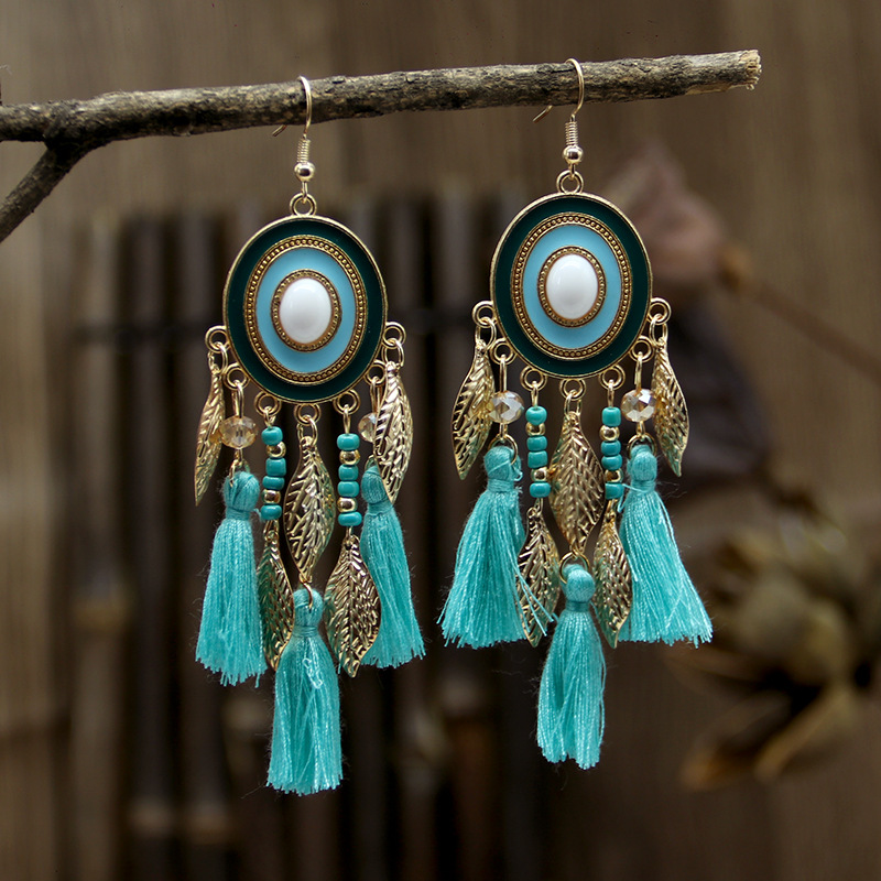 Chinese style ethnic tassel dangle earrings Bohemian long fringe designer earrings for women handmade multicolor earring gifts for ladies free shippin