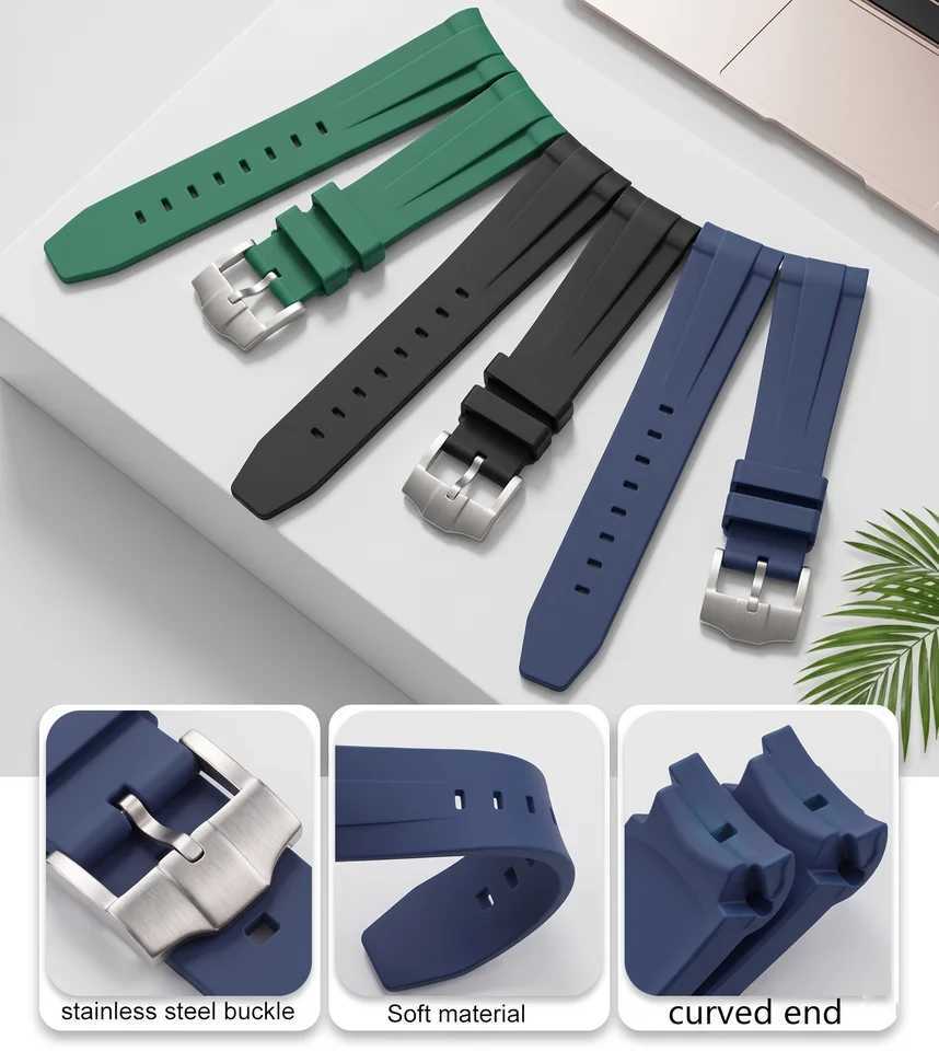 Rubber Watch Strap 20mm Curved End Soft Silicone Watchband Black Green Blue Diving Bracelet Wrist Band C260711 - view 7
