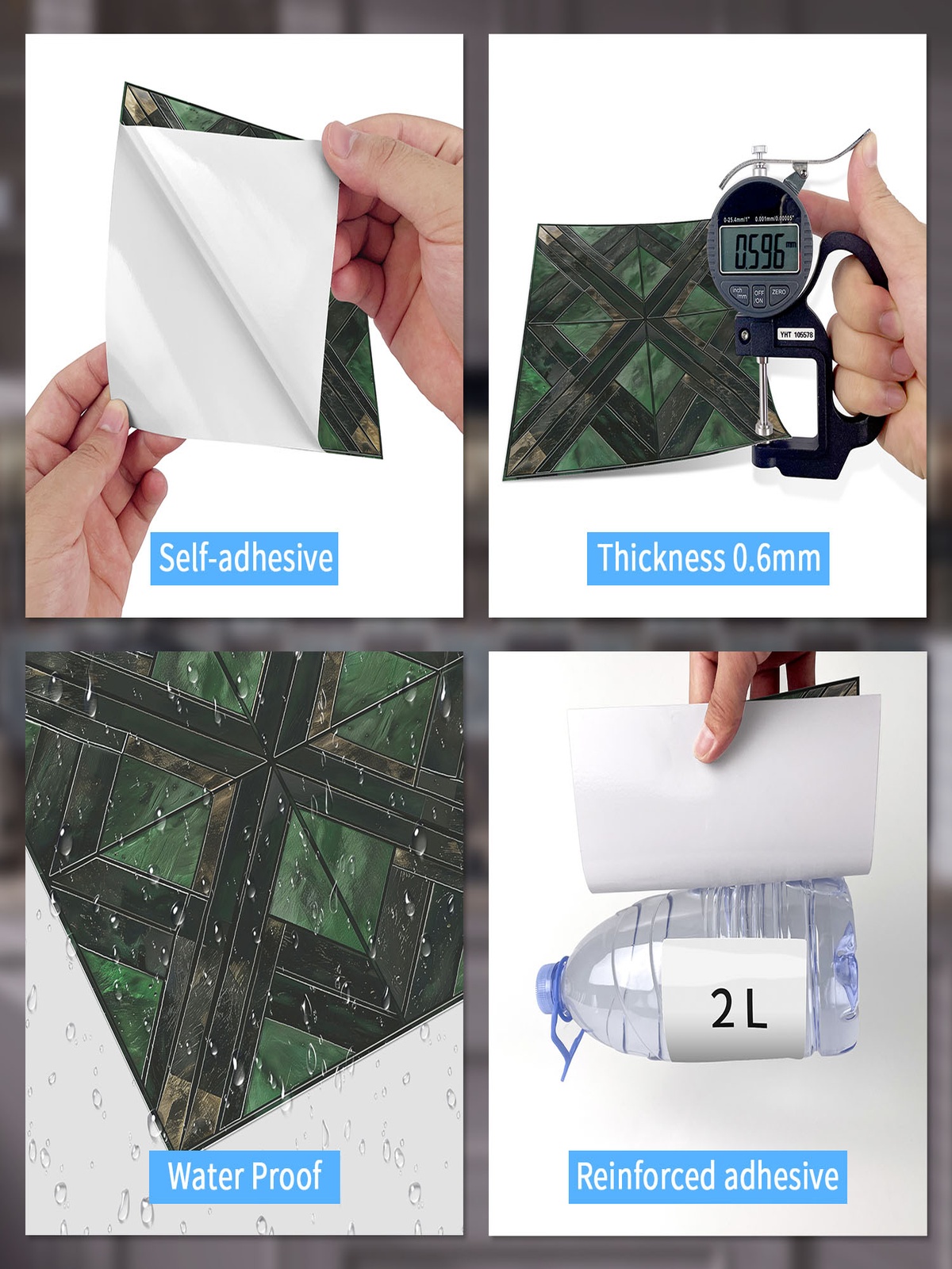 15cm Dark Green Embossed Floral Tile Stickers, Matte Waterproof Removable Self Adhesive Wall Decals for Bathroom Cabinet Kitchen Backsplash - view 9