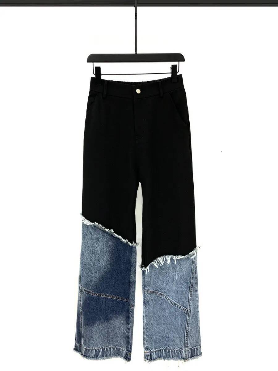 2026 Spring New Highstreet Stylish Men's Outerwear Denim Patchwork Short Jacket Loose Straight Long Pants Two-Piece Sets - view 6