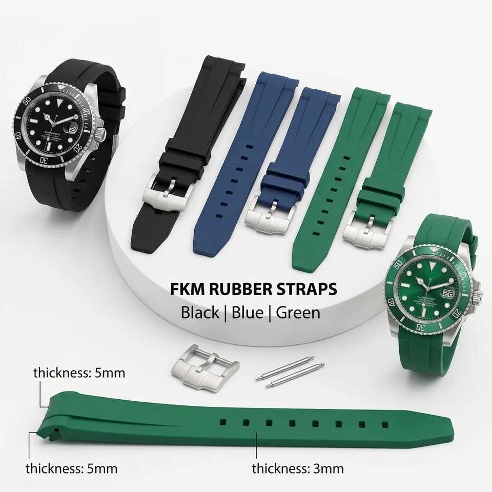 Rubber Watch Strap 20mm Curved End Soft Silicone Watchband Black Green Blue Diving Bracelet Wrist Band C260711 - view 4