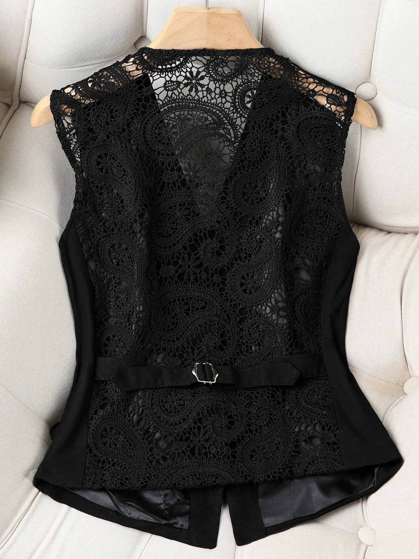 Womens Elegant Lace White Suit Vest Sleeveless VNeck Button Down Waistcoat Tailored Fit for Office and Dressy Occasions 260711banjia - view 5