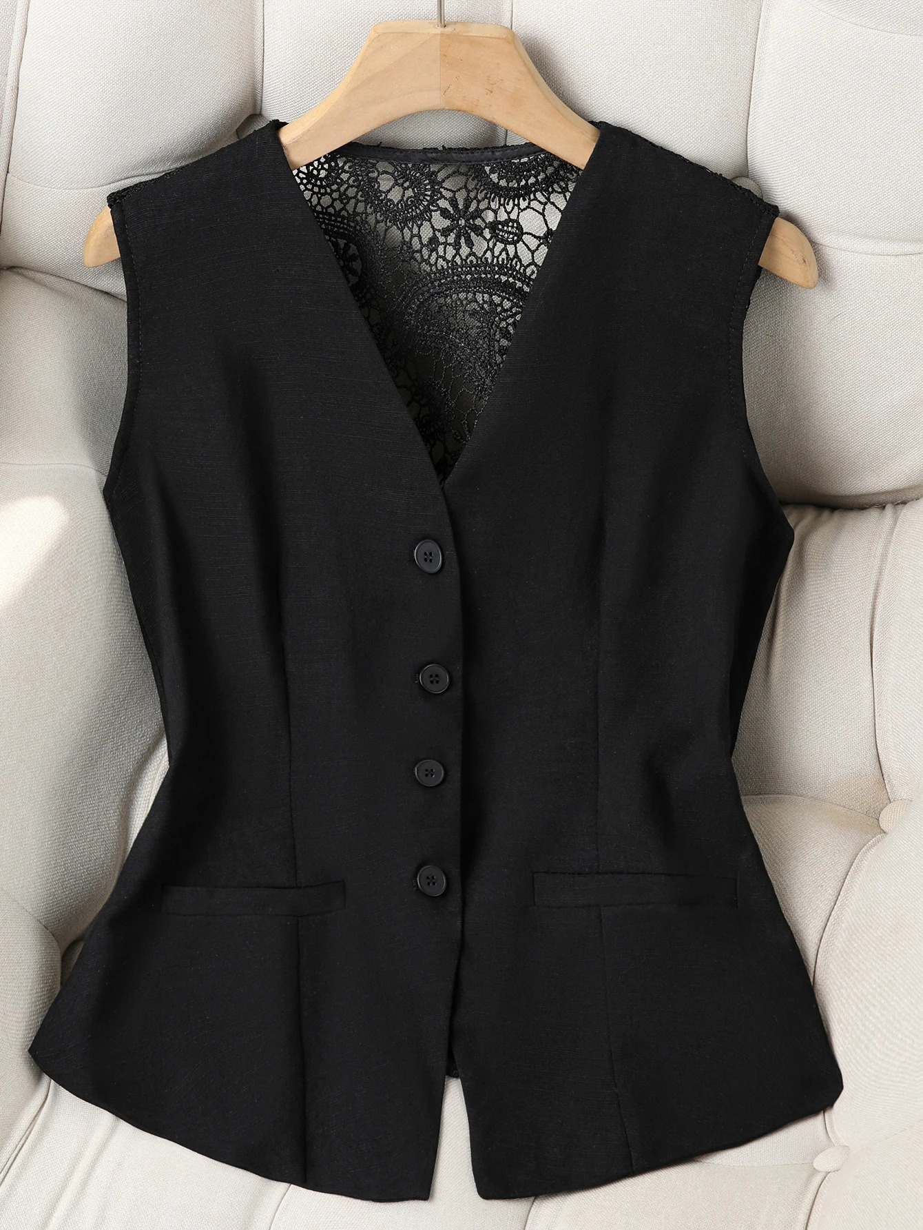 Womens Elegant Lace White Suit Vest Sleeveless VNeck Button Down Waistcoat Tailored Fit for Office and Dressy Occasions 260711banjia - view 6