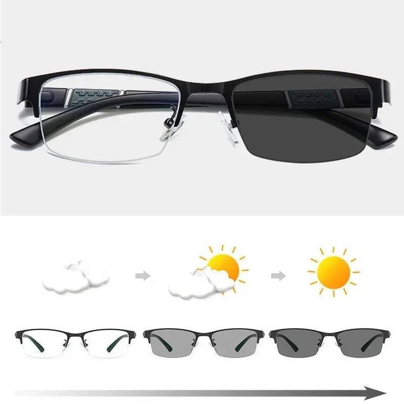 Business Men's Photochromic Myopia Glasses Unisex Half Frame Square Near Sight Eyeglasses Optical Prescription Minus Eyewear ddmynov - view 6