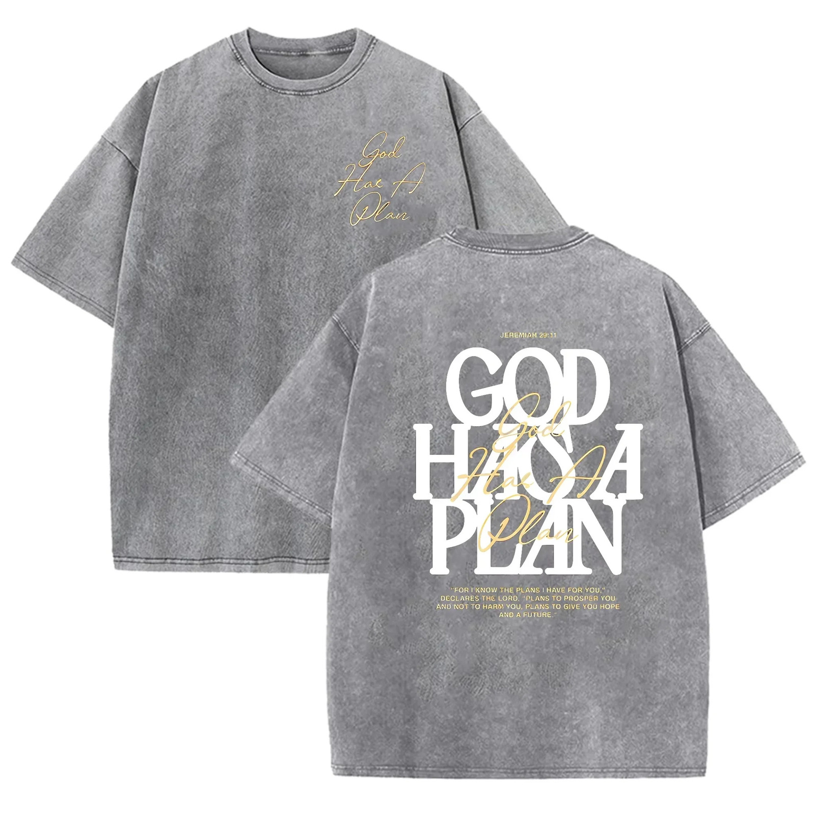 Vintage Washed Double Sided T Shirt God Has A Plan Christian Letter Print Oversized Faith Streetwear Short Sleeve Tee Asian Size 260711 - view 6
