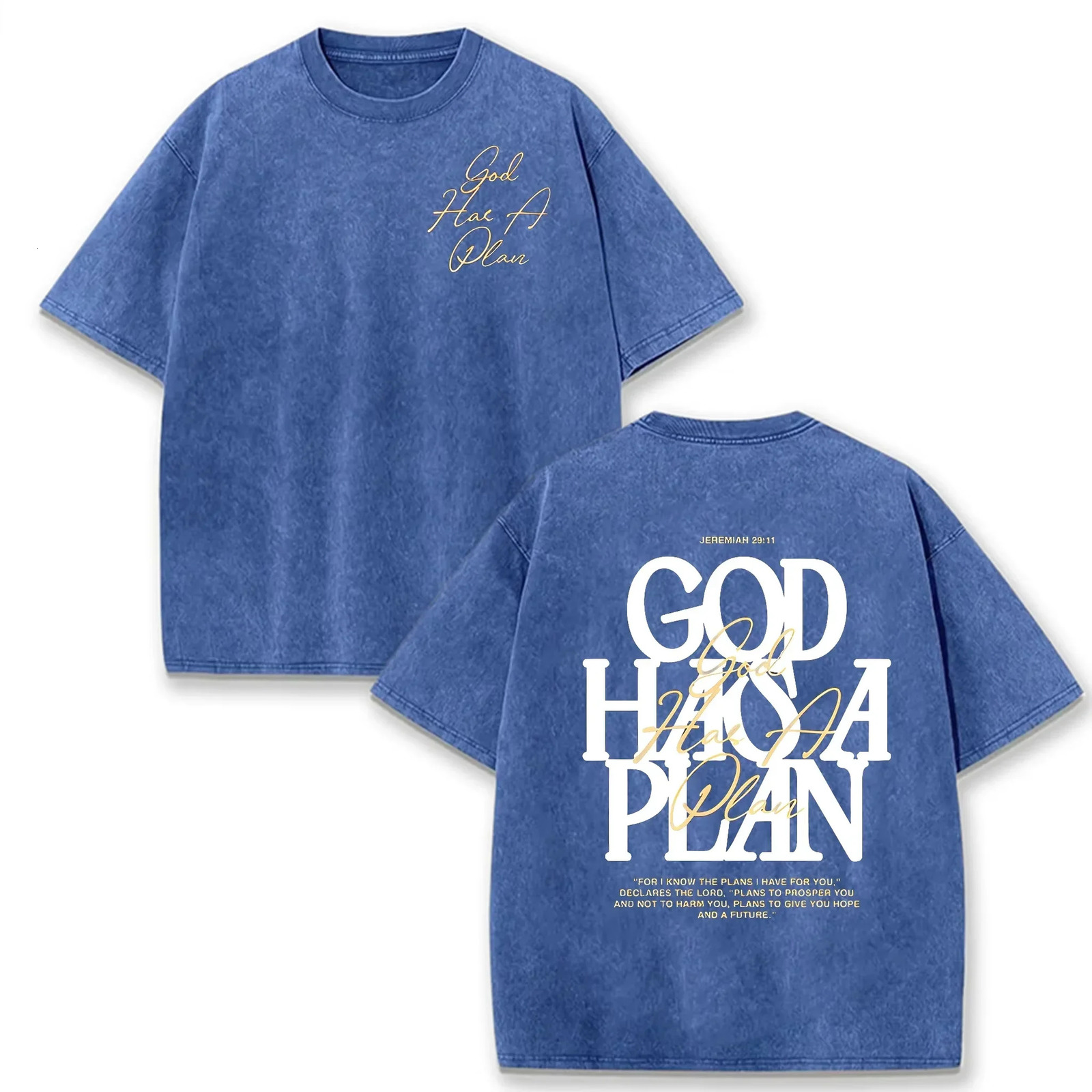 Vintage Washed Double Sided T Shirt God Has A Plan Christian Letter Print Oversized Faith Streetwear Short Sleeve Tee Asian Size 260711 - view 7