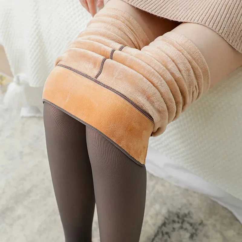 Lined Thermal Stockings Women Fleece Tights Warm Winter High Waist Sexy Translucent Black Pantyhose Thermal Legging Tights Women J260710
