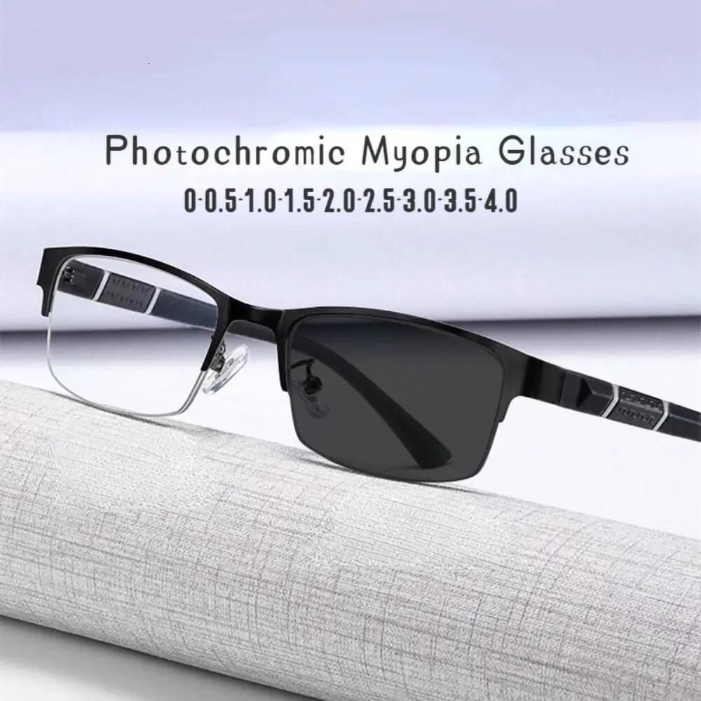 Business Men's Photochromic Myopia Glasses Unisex Half Frame Square Near Sight Eyeglasses Optical Prescription Minus Eyewear ddmynov - view 7