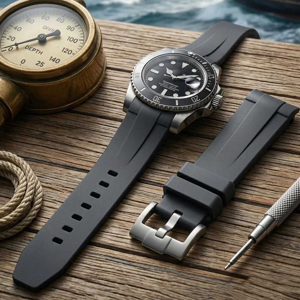 Rubber Watch Strap 20mm Curved End Soft Silicone Watchband Black Green Blue Diving Bracelet Wrist Band C260711 - view 3