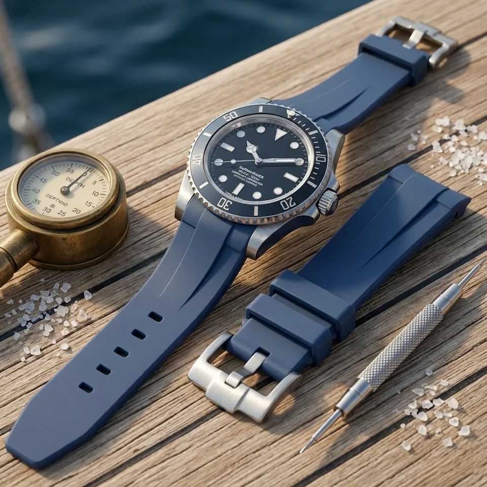 Rubber Watch Strap 20mm Curved End Soft Silicone Watchband Black Green Blue Diving Bracelet Wrist Band C260711 - view 5