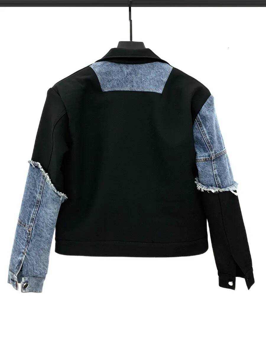 2026 Spring New Highstreet Stylish Men's Outerwear Denim Patchwork Short Jacket Loose Straight Long Pants Two-Piece Sets - view 5