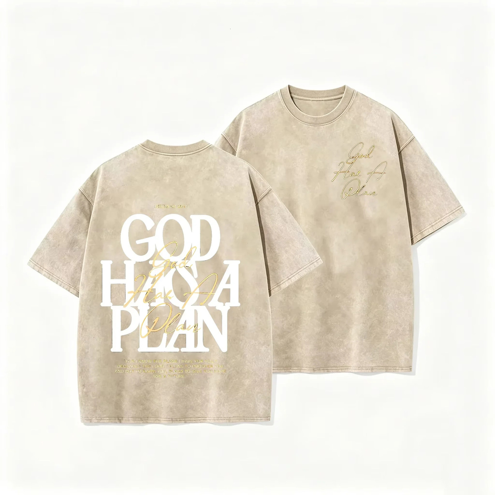 Vintage Washed Double Sided T Shirt God Has A Plan Christian Letter Print Oversized Faith Streetwear Short Sleeve Tee Asian Size 260711 - view 3