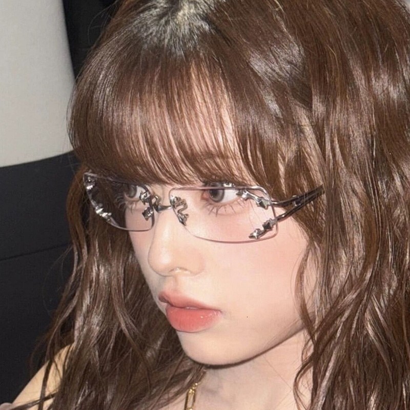 Korean-style Jennie-inspired fashionable hot girl rimless Y2K natural look pure desire square frame star-shaped prescription-free glasses - view 4