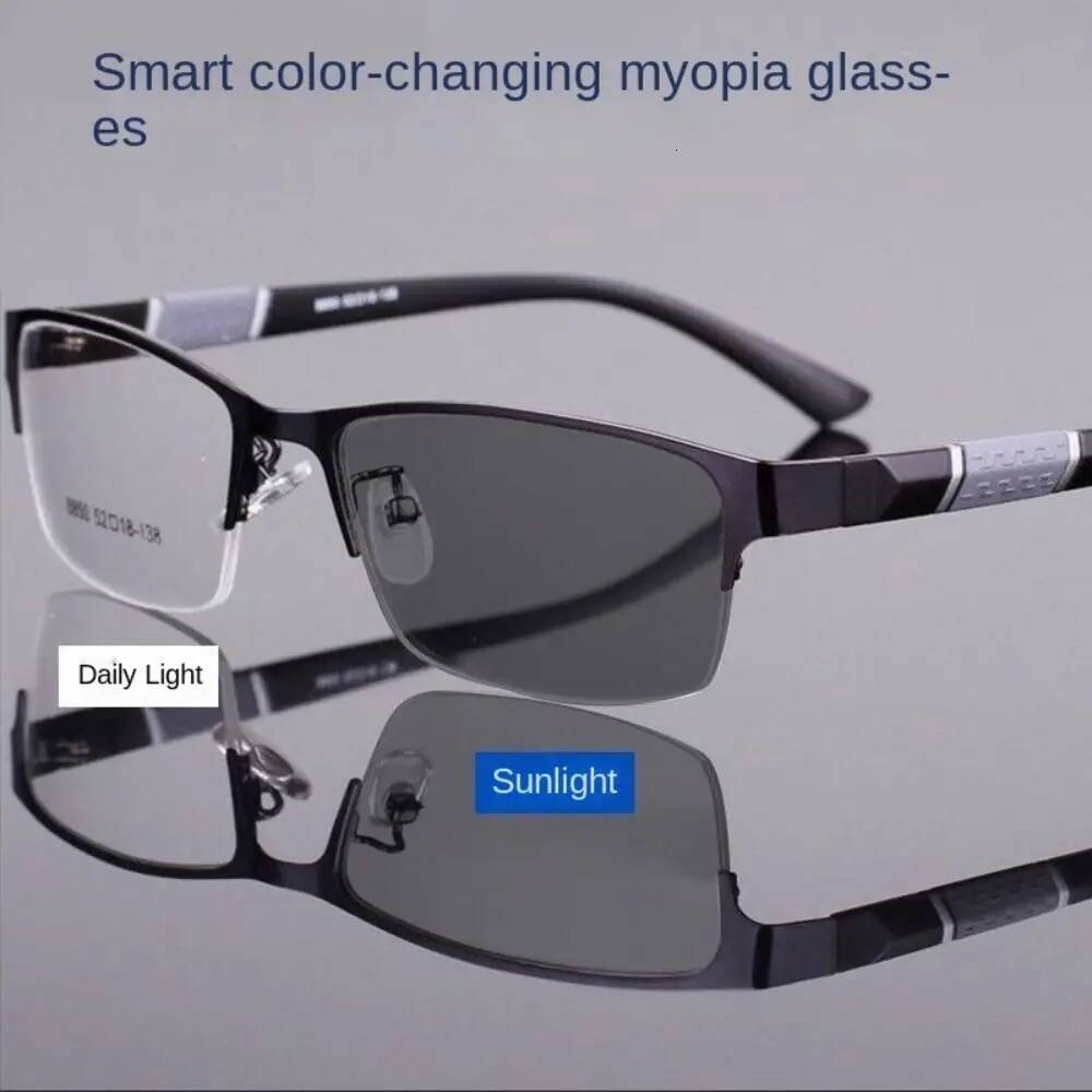 Business Men's Photochromic Myopia Glasses Unisex Half Frame Square Near Sight Eyeglasses Optical Prescription Minus Eyewear ddmynov - view 4
