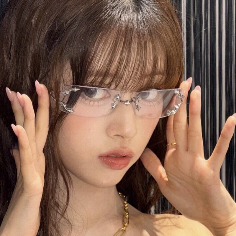 Korean-style Jennie-inspired fashionable hot girl rimless Y2K natural look pure desire square frame star-shaped prescription-free glasses - view 3