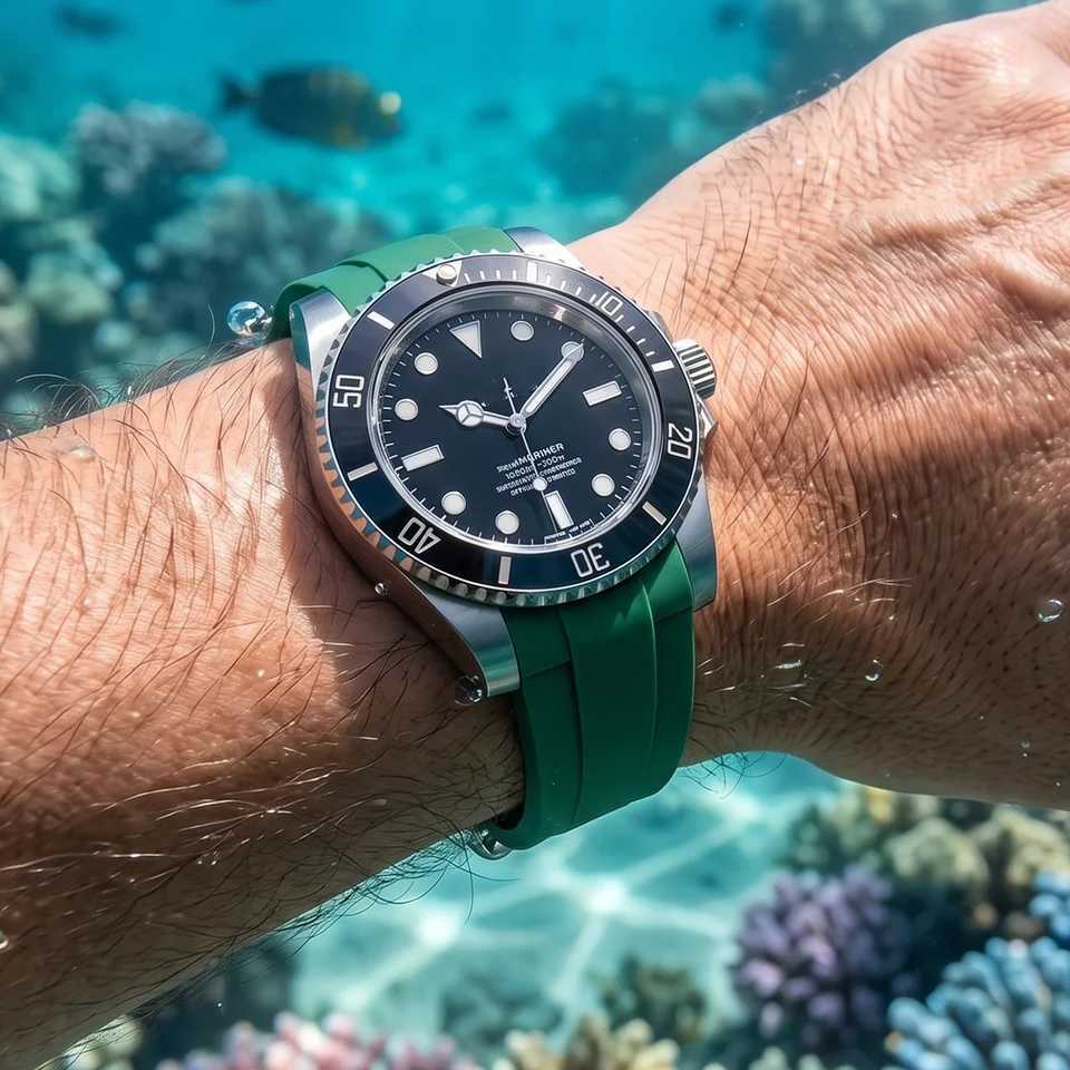 Rubber Watch Strap 20mm Curved End Soft Silicone Watchband Black Green Blue Diving Bracelet Wrist Band C260711 - view 6