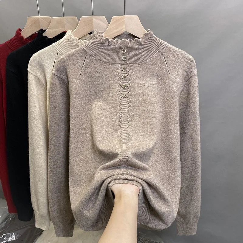 Autumn and Winter Half Turtleneck Bottoming Sweater Womens Loose Solid Color Pullover Top 260711banjia