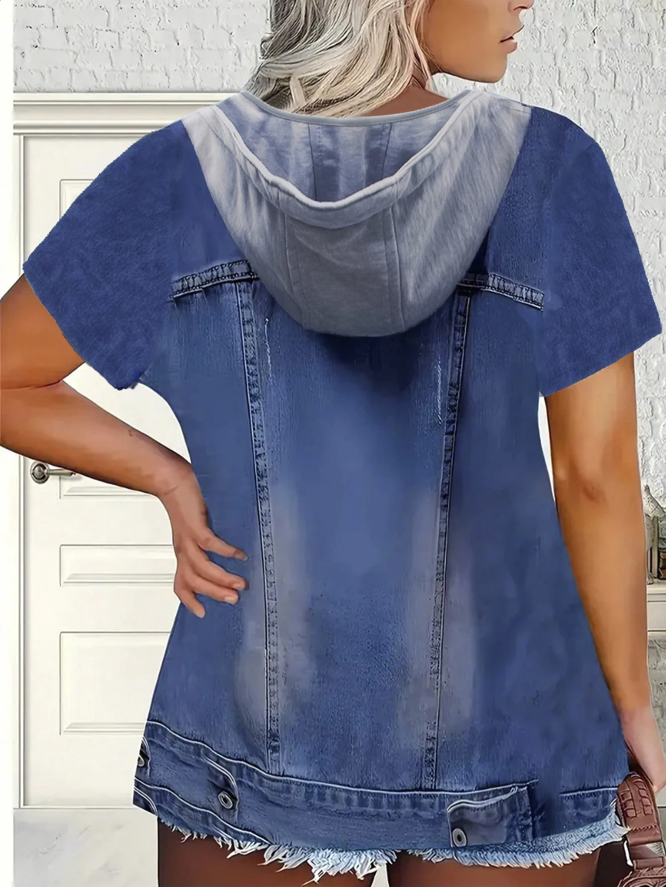 Plus size womens denim casual short sleeved round neck top Western style Tshirt versatile comfortable 260711banjia - view 3
