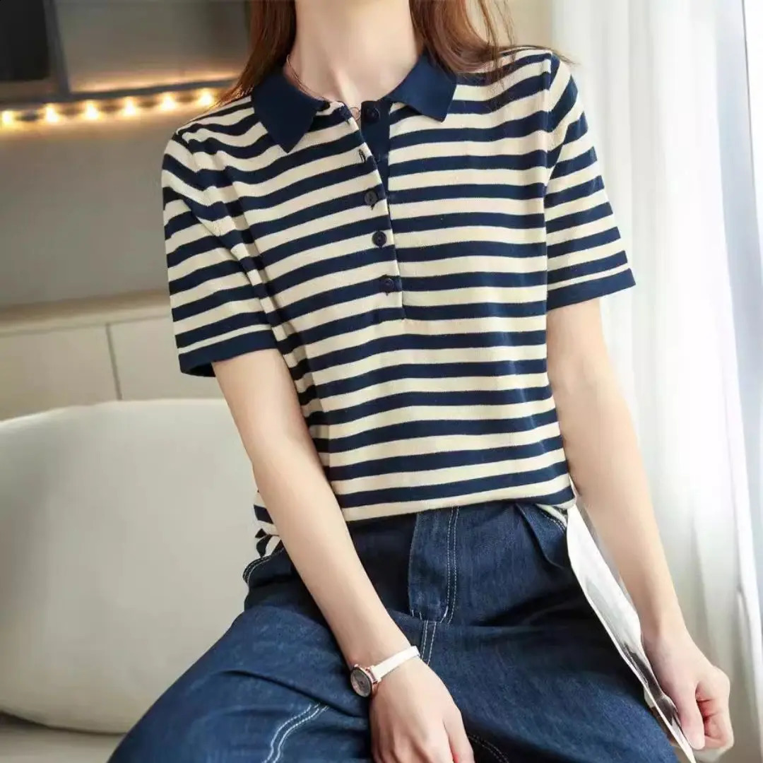WinvyNee Summer Women 100 Cotton Striped Polo T Shirt Clother Tops Short Sleeve Sweater Casual Basic Pullover A1002004 260711banjia - view 6